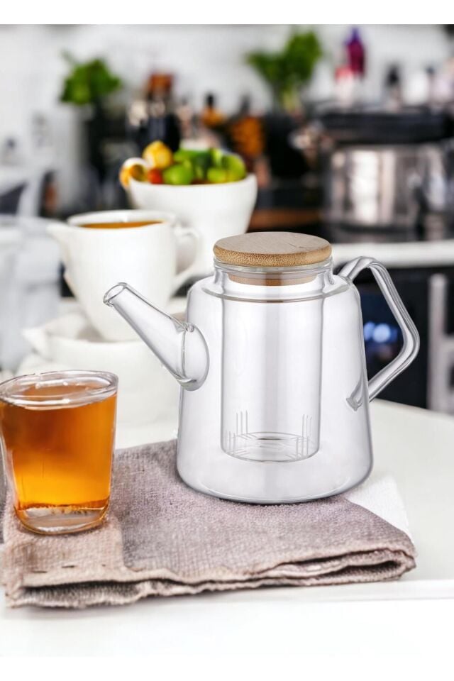 SSE0021 Bambu Kapaklı Süzgeçli Demlik 800 ML
