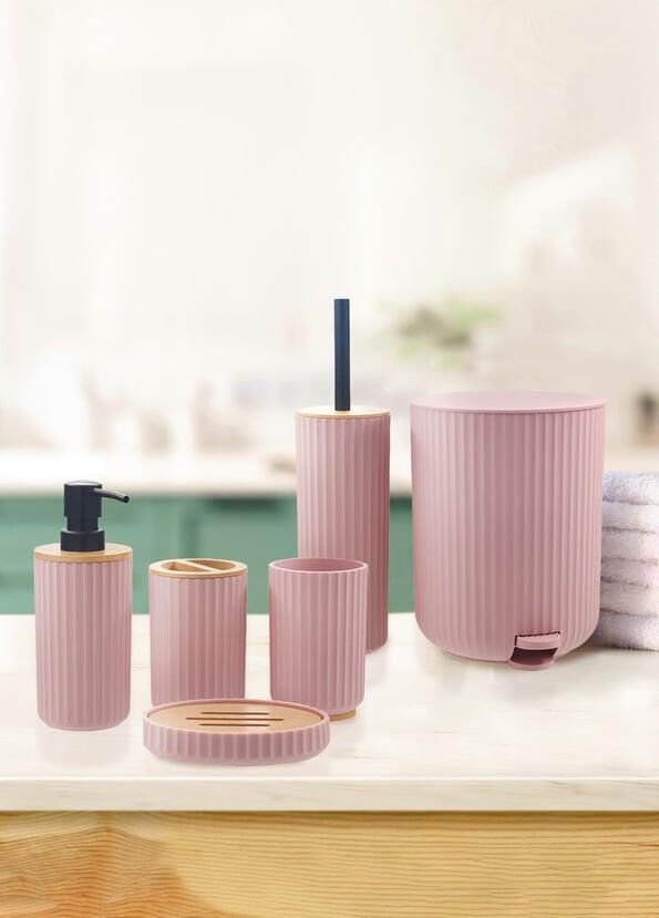 The Mia Stripe Banyo Seti Pembe 6 Parça BNY0027