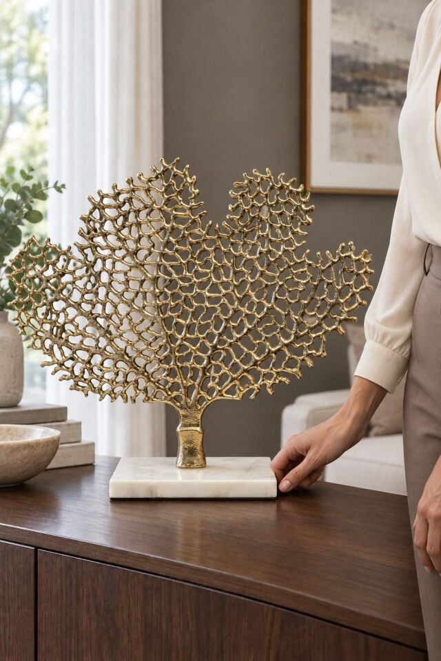 Crearthome Gold Yaprak Dekor Biblo Dekoratif Aksesuar Gold