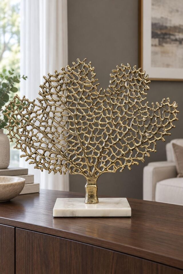 Crearthome Gold Yaprak Dekor Biblo Dekoratif Aksesuar Gold