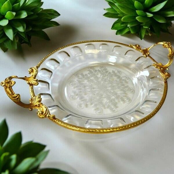 Royking Derin Yuvarlak Sunum Tabağı 30x23x4cm CRG128 Ayaksız Gold