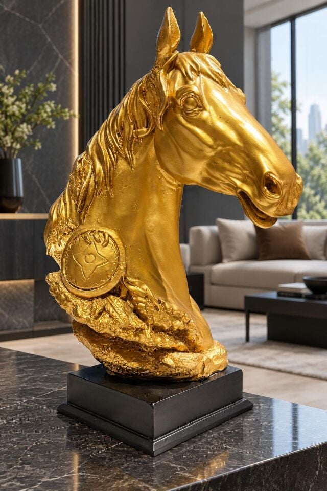 Crearthome At Figürlü Biblo, Obje Gold Dekoratif Aksesuar