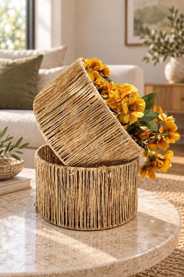 Crearthome Hasır Sepet Dekoratif Düzenleyici Sepet