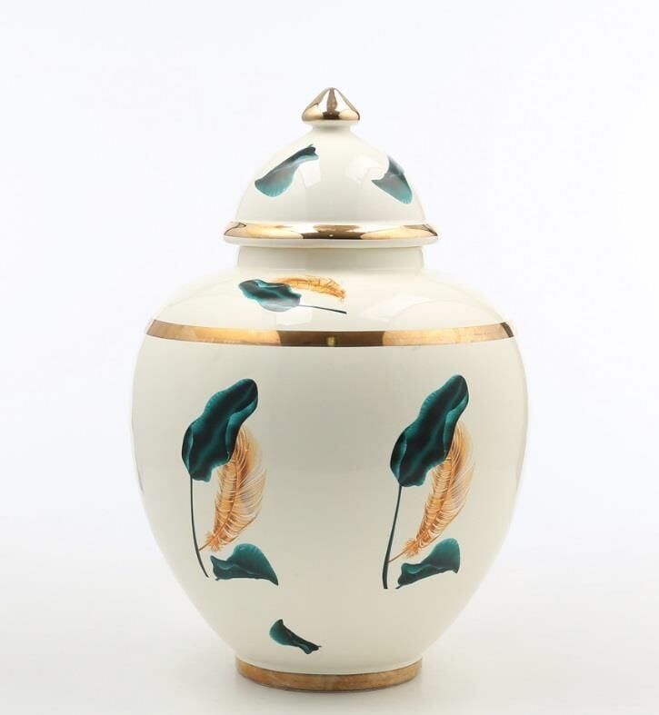 Vitale Jumbo Krem Gold Yaprak Desenli Şah Küp 38 cm AK.NRH0041