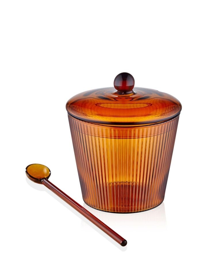 The Mia Striped Cam Kaşıklı Şekerlik Amber 10x12 cm CAM0436