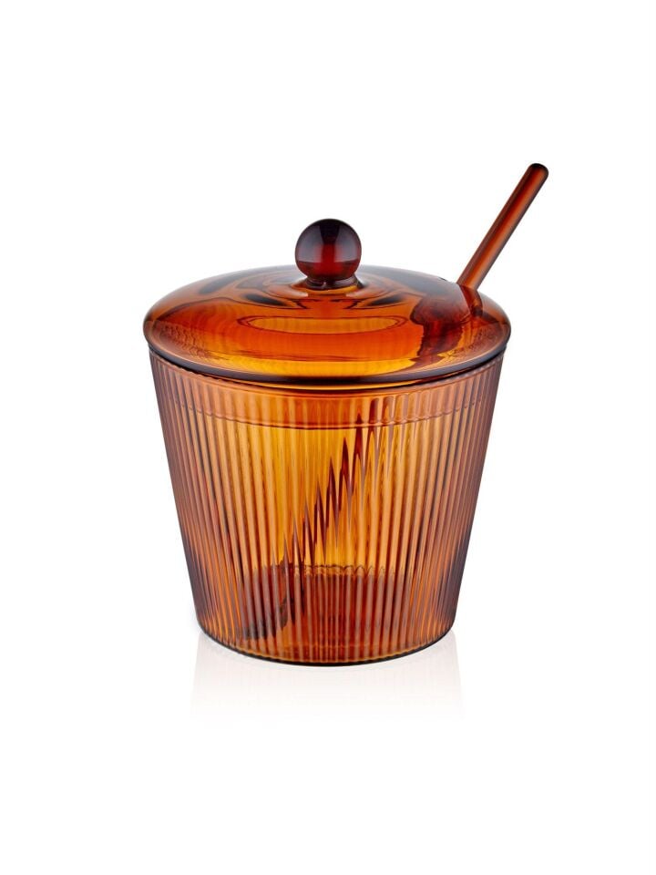 The Mia Striped Cam Kaşıklı Şekerlik Amber 10x12 cm CAM0436