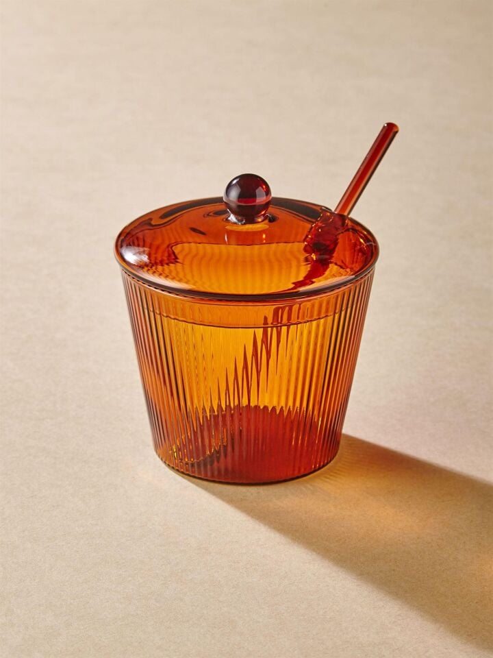 The Mia Striped Cam Kaşıklı Şekerlik Amber 10x12 cm CAM0436