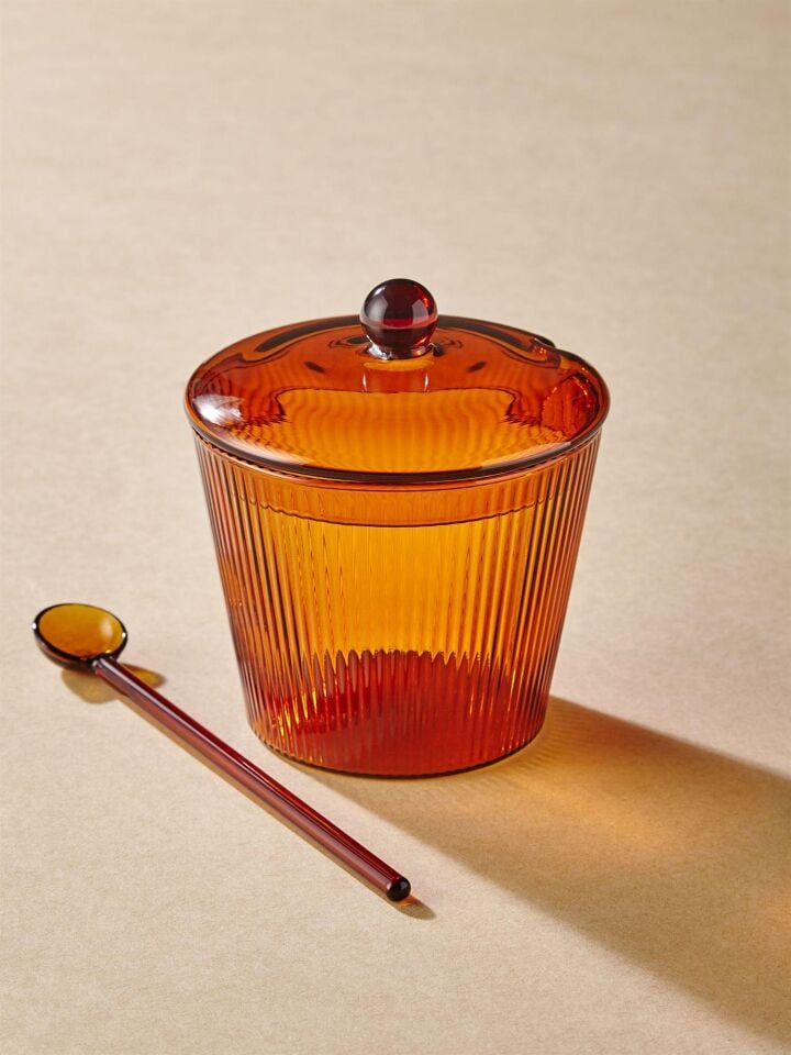 The Mia Striped Cam Kaşıklı Şekerlik Amber 10x12 cm CAM0436