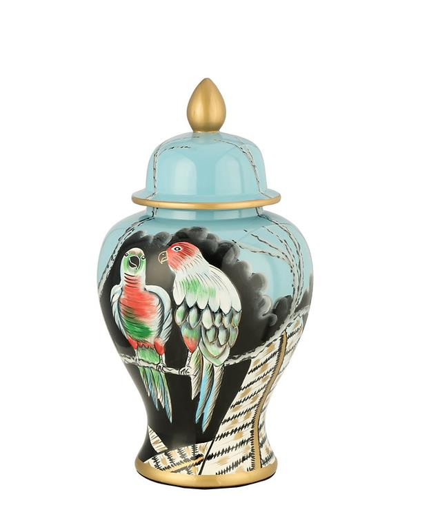 Crearthome İthal Mavi Papağan Desenli Küp Vazo 51 cm