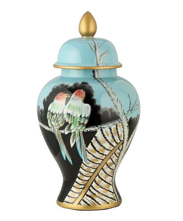Crearthome İthal Mavi Papağan Desenli Küp Vazo 44 cm