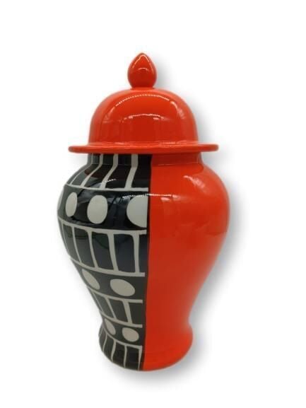 Crearthome Turuncu Siyah-Beyaz Desenli 36 cm Şah Küp SZR-KVZ-009