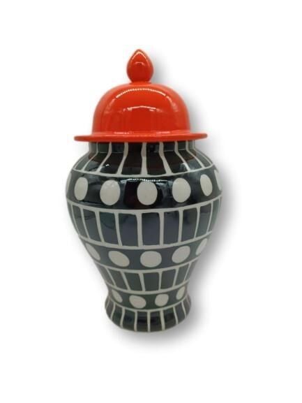 Crearthome Turuncu Siyah-Beyaz Desenli 28 cm Şah Küp SZR-KVZ-009