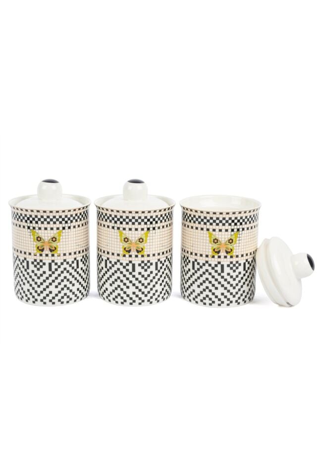 Mikasa Moor Monarch 3lü Siyah Beyaz Kavanoz 600ml P038.114470