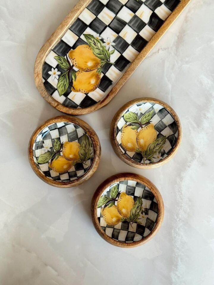 Crearthome Linda 4 lü Çerezlik Seti Mango Ağacı Servis Sunum Tabağı Limon Desen MİSS9663-43