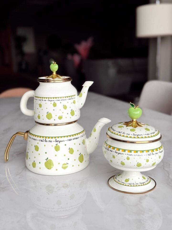 Crearthome Mon Amour Emaye Çaydanlık Ve Şekerlik Takımı