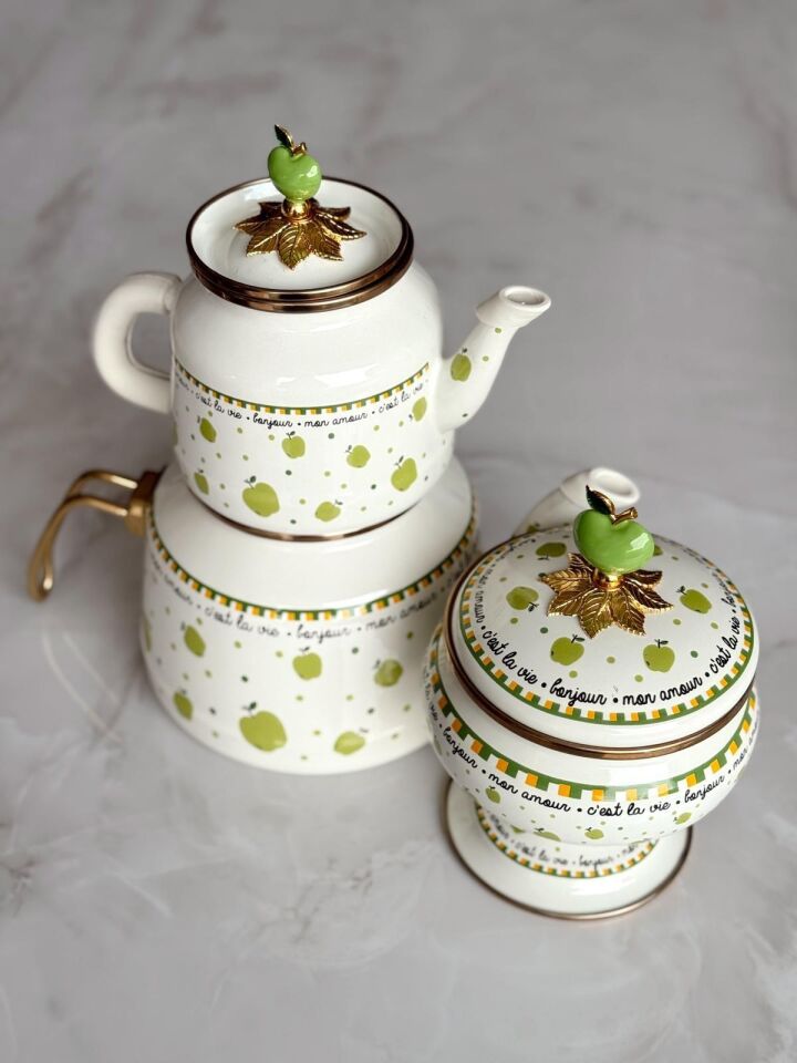 Crearthome Mon Amour Emaye Çaydanlık Ve Şekerlik Takımı