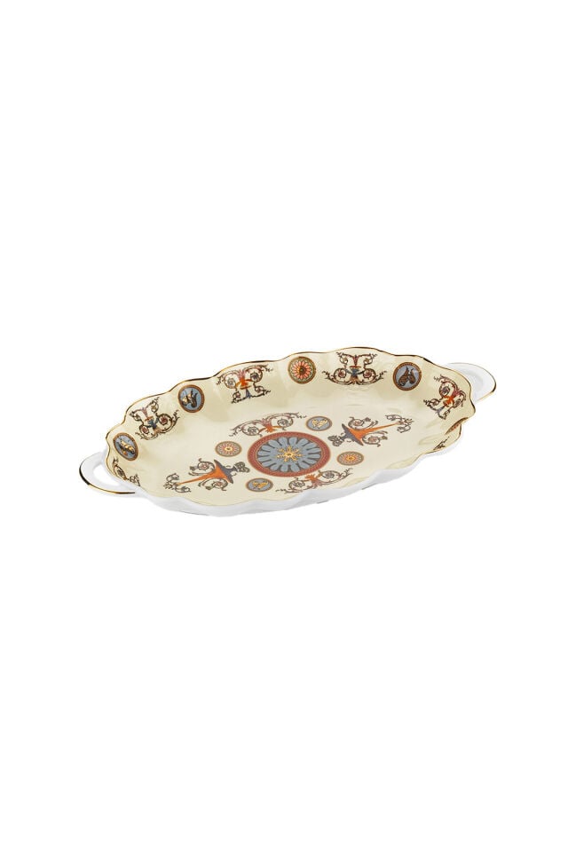 Lucky Art Rosea Bone 27 cm Kulplu Oval Servis Tabağı LYHD 755