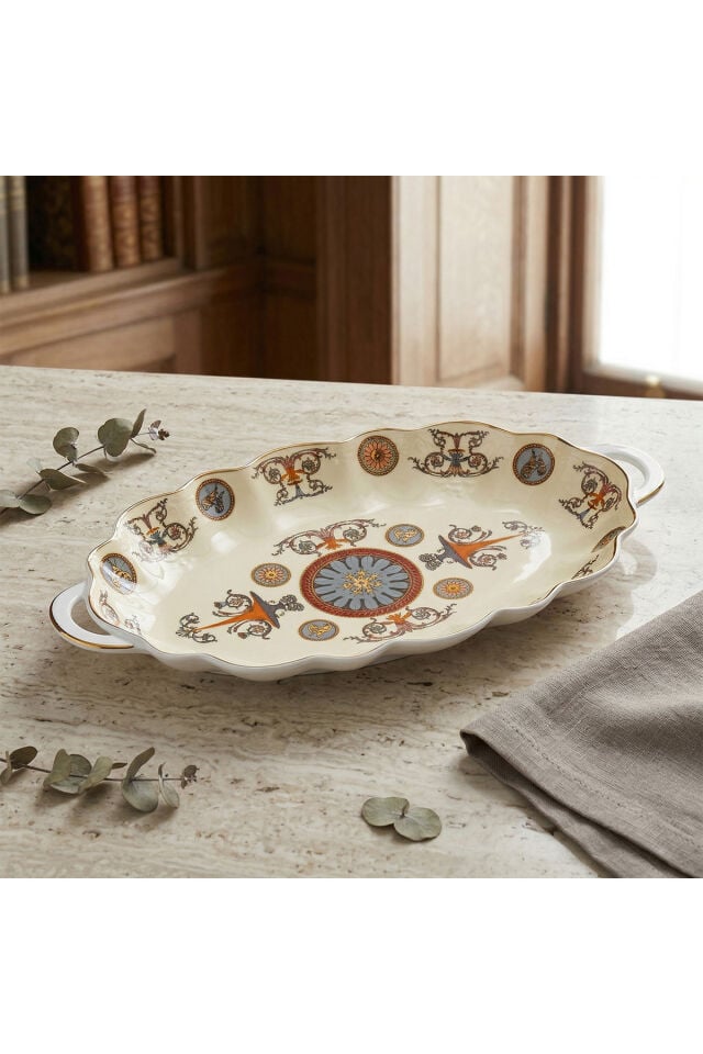 Lucky Art Rosea Bone 27 cm Kulplu Oval Servis Tabağı LYHD 755