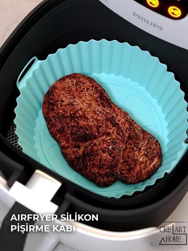 Airfryer Silikon Pişirme Kabı 20x5 Cm Bpa Içermez Tüm Airfryer'lere Uyumlu Pişirme Kağıdı TURKUAZ