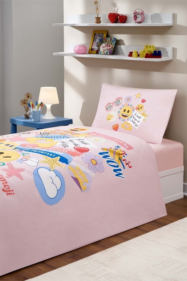Özdilek Emoji Cute Tek Kişilik Lastikli Çarşaf Nevresim Takımı