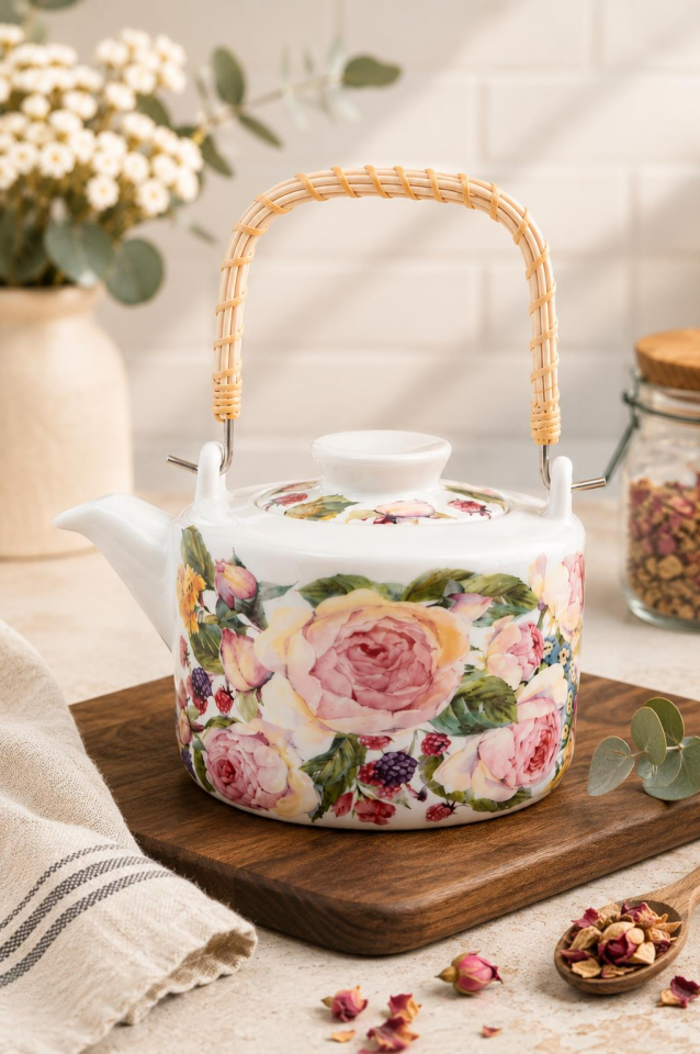Crearthome Rose Hasır Kulplu Bitki Çayı Demlik Çaydanlık