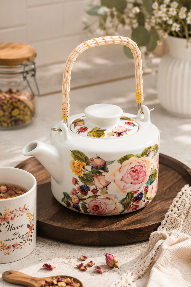 Crearthome Rose Hasır Kulplu Bitki Çayı Demlik Çaydanlık