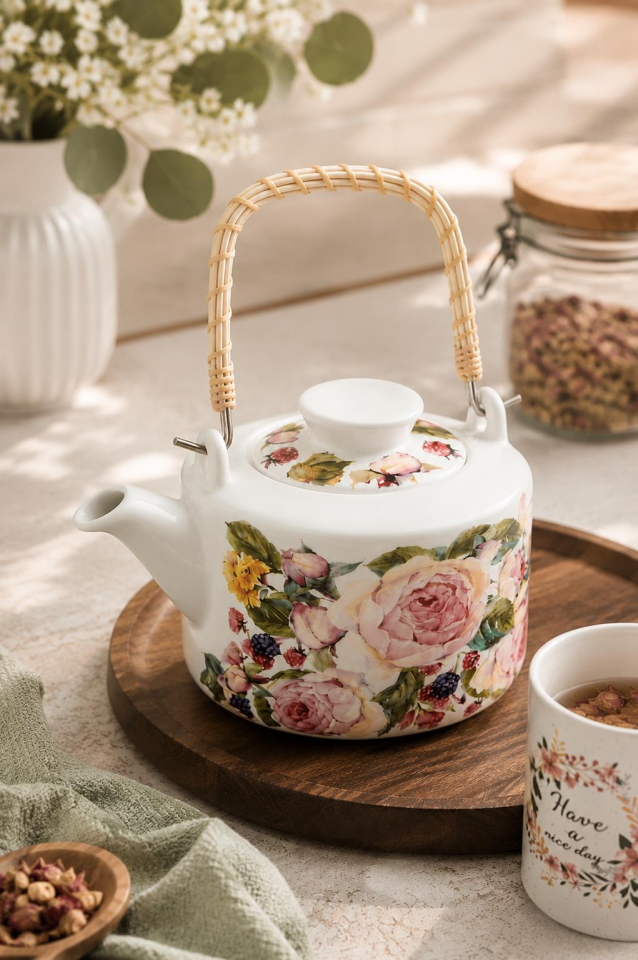Crearthome Rose Hasır Kulplu Bitki Çayı Demlik Çaydanlık