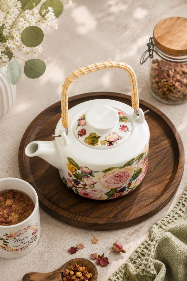 Crearthome Rose Hasır Kulplu Bitki Çayı Demlik Çaydanlık