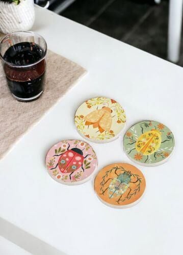 The Mia Animal Taş Bardak Altlığı Yuvarlak 4lü Set BRK0131